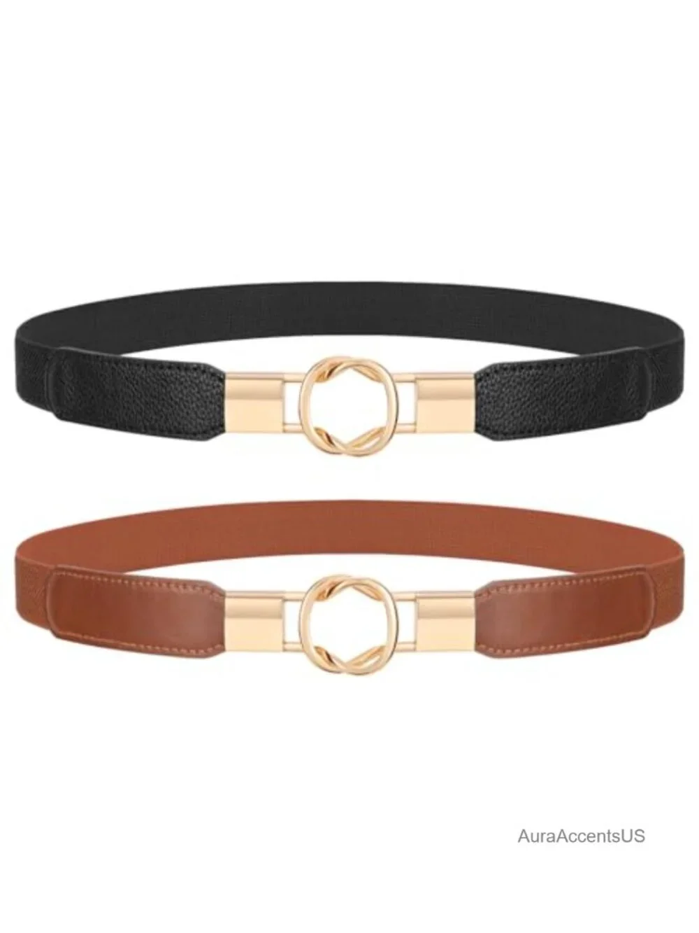 Retro Elastic Stretchy Metal Buckle Skinny Waist Belt 1 inch Wide